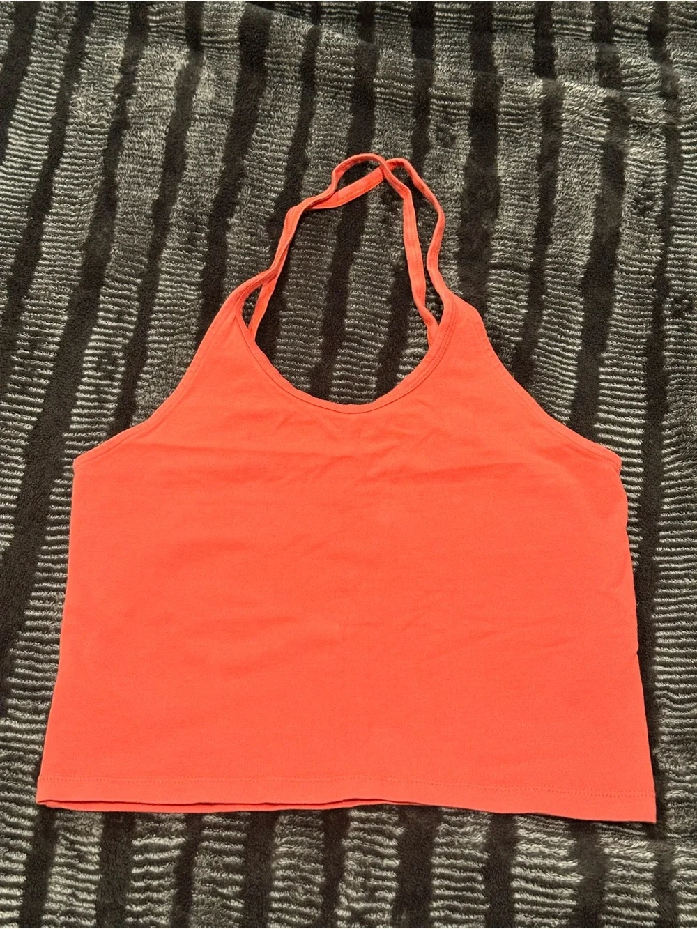 Simple Bright Coral Halter Crop Tank Top - Picture 1 of 4